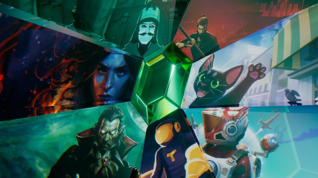 Official App Store Indie Games Week artwork featuring seven games around a green gem