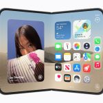 Apple iPhone Duo partly folded with its Home Screen across the inner display