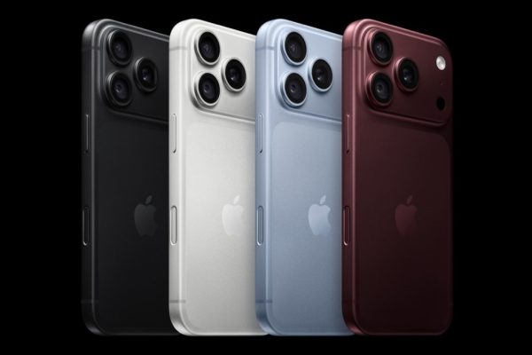 Apple iPhone 18 Pro in black, silver, glacier, and burgundy, shown from the rear